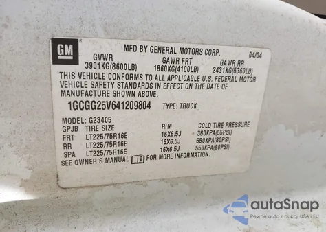 2004 Chevrolet Express from USA, damaged, VIN 1GCGG25V641209804